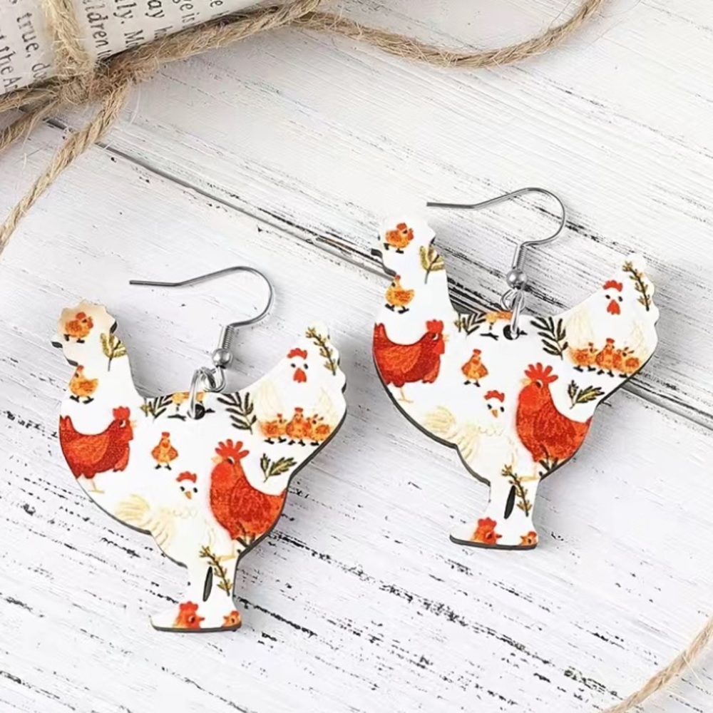 🔴 Country Farm Hen Earrings